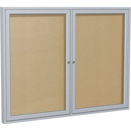 GHENT Ghent Enclosed Bulletin Board, Outdoor, 2 Door, 60"W x 36"H, Caramel Vinyl/Silver Frame PA23660VX-181